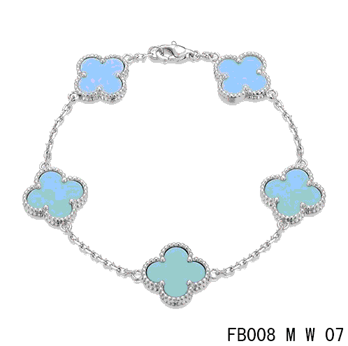 Imitation Van Cleef & Arpels Bracelet Blanc Avec 5 Motifs De Couleur Bleue