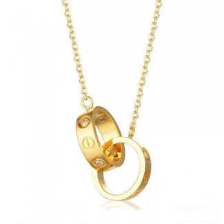 Cartier Love Necklace In 18K Yellow Gold With Two Rings With 3 Diamonds