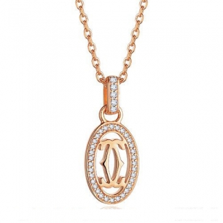 Cartier Logo Double C Necklace In Pink Gold With Diamonds