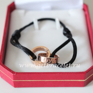 Cartier Double Ring Love Bracelet Pink Gold Black Rope 