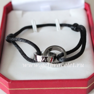 Cartier Double Ring Love Bracelet White Gold Black Rope 