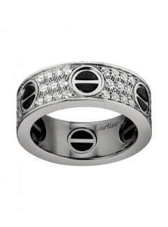 Replica Cartier Love Ring 18K White Gold Black Ceramic Paved Diamonds B4207600