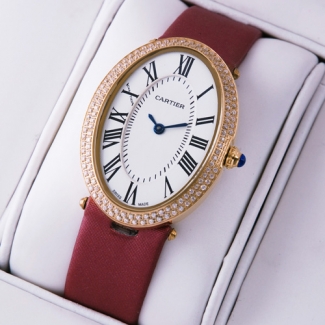 Cartier Baignoire 18K pink gold diamond womens watch replica crimson satin strap