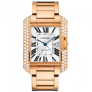 Cartier Tank Anglaise extra large diamond bezel 18K pink gold mens watch WT100004