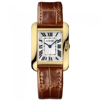 Cartier Tank Anglaise small watch for women W5310028 18K yellow gold brown leather strap