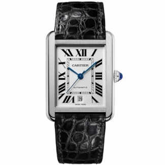 Cartier Tank Solo extra large mens watch W5200027 stainless steel black leather strap