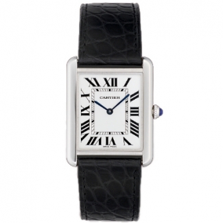 Cartier Tank Solo large mens watch replica W5200003 steel black leather strap