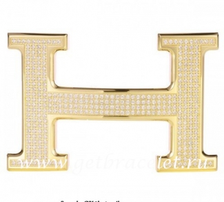 Hermes Reversible Belt 18k Gold Plated H Buckle with Full Diamonds