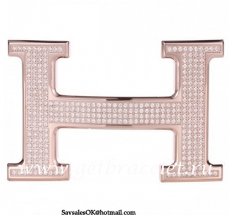 Hermes Reversible Belt 18k Rose Gold Plated H Buckle with Full Diamonds