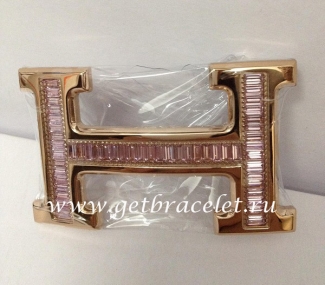 Hermes Reversible Belt 18k Rose Gold With Pink Diamonds H Buckle