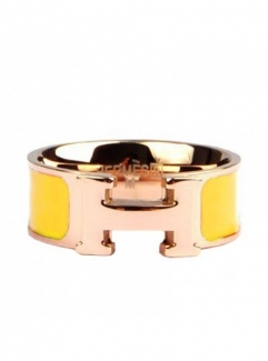 Hermes Enamel Clic H Ring in 18kt Yellow Gold with Yellow