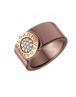 Replica BVLGARI BVLGARI Band Ring in Bronze Ceramic and Pink Gold with Pave Diamonds