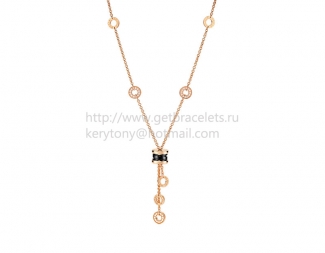 Replica Bvlgari B.zero1 Rose Gold Necklace with Black Ceramic and Pave Diamonds