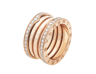 Replica Bvlgari B.zero1 4-Band Rose Gold Ring with Pave Diamonds Along the Edge