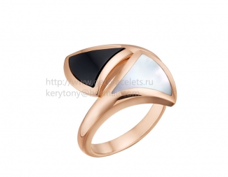 Replica Bvlgari DIVAS' Dream Ring Rose Gold with Black Onyx and Mother of Pearl     