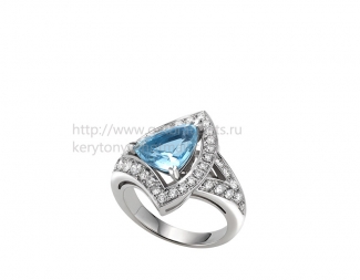 Replica Bvlgari Divas' Dream Openwork Ring White Gold with an Aquamarine and Set with Pave Diamonds