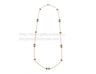 Replica Bvlgari Divas' Dream Sautoir Necklace in Rose Gold with Carnelian Malachite and Lapis Lazuli