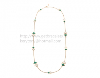 Replica Bvlgari Divas' Sautoir Necklace in Rose Gold with Malachite and Mother of Pearl