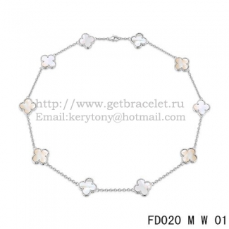 VCA Vintage Alhambra Necklace White Gold 10 Motifs White Mother Of Pearl 45cm