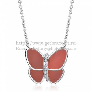 Van Cleef & Arpels Flying Butterfly Pendant Necklace White Gold With Red Onyx Diamonds