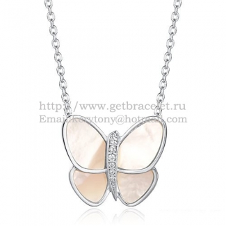 Van Cleef & Arpels Flying Butterfly Pendant Necklace White Gold With White Mother Of Pearl Diamonds