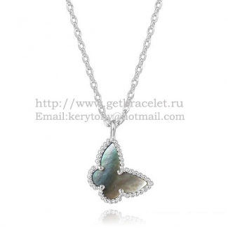 Van Cleef Arpels Lucky Alhambra Butterfly Necklace White Gold With Gray Mother Of Pearl