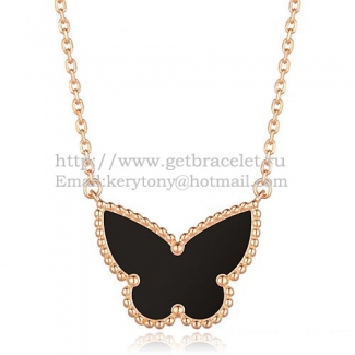 Van Cleef Arpels Lucky Alhambra Butterfly Pendant Pink Gold With Black Onyx Mother Of Pearl