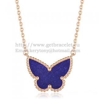 Van Cleef Arpels Lucky Alhambra Butterfly Pendant Pink Gold With Lapis Stone Mother Of Pearl