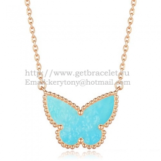 Van Cleef Arpels Lucky Alhambra Butterfly Pendant Pink Gold With Turquoise Mother Of Pearl