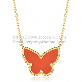 Van Cleef Arpels Lucky Alhambra Butterfly Pendant Yellow Gold With Carnelian Mother Of Pearl