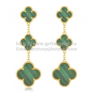 Van Cleef & Arpels Magic Alhambra 3 Motifs Earrings Yellow Gold With Malachite