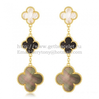 Van Cleef & Arpels Magic Alhambra 3 Motifs Earrings Yellow Gold With Stone Combination