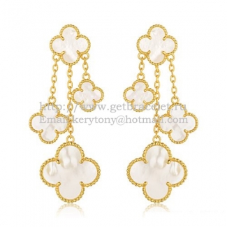 Van Cleef & Arpels Magic Alhambra 4 Motifs Earrings Yellow Gold With White Mother Of Pearl