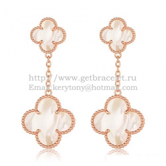 Van Cleef & Arpels Magic Alhambra Earrings Pink Gold With White Mother Of Pearl