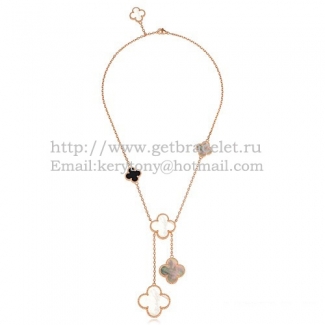 Van Cleef & Arpels Magic Alhambra Necklace Pink Gold 6 Motifs With White Gray Mother Of Pearl