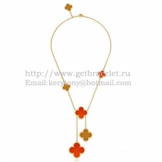 Van Cleef & Arpels Magic Alhambra Necklace Yellow Gold 6 Motifs With Tiger's Eye Onyx Mother Of Pearl