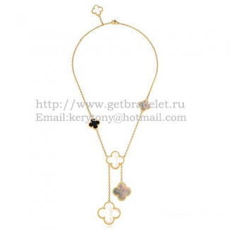 Van Cleef & Arpels Magic Alhambra Necklace Yellow Gold 6 Motifs With White Gray Mother Of Pearl