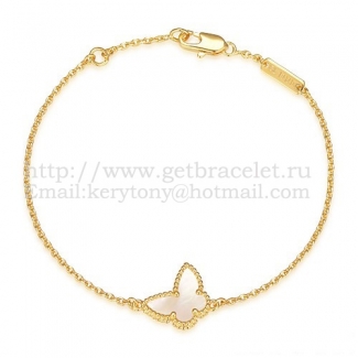 Van Cleef & Arpels Sweet Alhambra Butterfly Bracelet Yellow Gold With White Mother Of Pearl