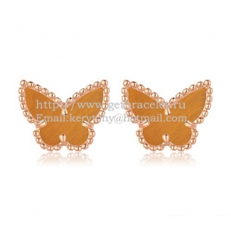 Van Cleef & Arpels Sweet Alhambra Butterfly Earrings Pink Gold With Tiger's Eye Mother Of Pearl