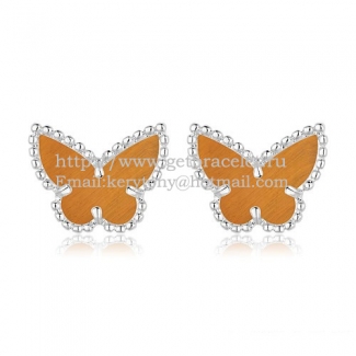 Van Cleef & Arpels Sweet Alhambra Butterfly Earrings White Gold With Tiger's Eye Mother Of Pearl