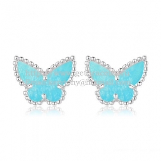 Van Cleef & Arpels Sweet Alhambra Butterfly Earrings White Gold With Turquoise Mother Of Pearl