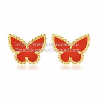 Van Cleef & Arpels Sweet Alhambra Butterfly Earrings Yellow Gold With Carnelian Mother Of Pearl