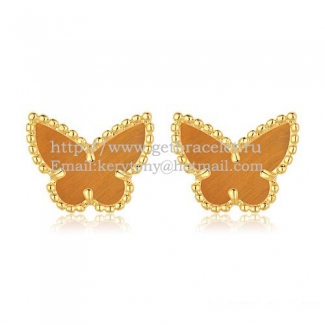 Van Cleef & Arpels Sweet Alhambra Butterfly Earrings Yellow Gold With Tiger's Eye Mother Of Pearl