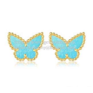 Van Cleef & Arpels Sweet Alhambra Butterfly Earrings Yellow Gold With Turquoise Mother Of Pearl