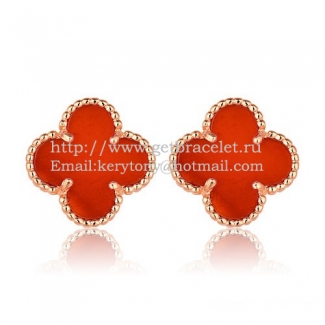 Van Cleef & Arpels Sweet Alhambra Earrings 15mm Pink Gold With Carnelian Mother Of Pearl