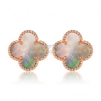 Van Cleef & Arpels Sweet Alhambra Earrings 15mm Pink Gold With Gray Mother Of Pearl