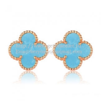 Van Cleef & Arpels Sweet Alhambra Earrings 15mm Pink Gold With Turquoise Mother Of Pearl