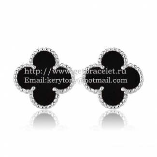 Van Cleef & Arpels Sweet Alhambra Earrings 15mm White Gold With Black Onyx Mother Of Pearl