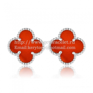 Van Cleef & Arpels Sweet Alhambra Earrings 15mm White Gold With Carnelian Mother Of Pearl