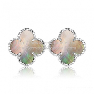 Van Cleef & Arpels Sweet Alhambra Earrings 15mm White Gold With Gray Mother Of Pearl